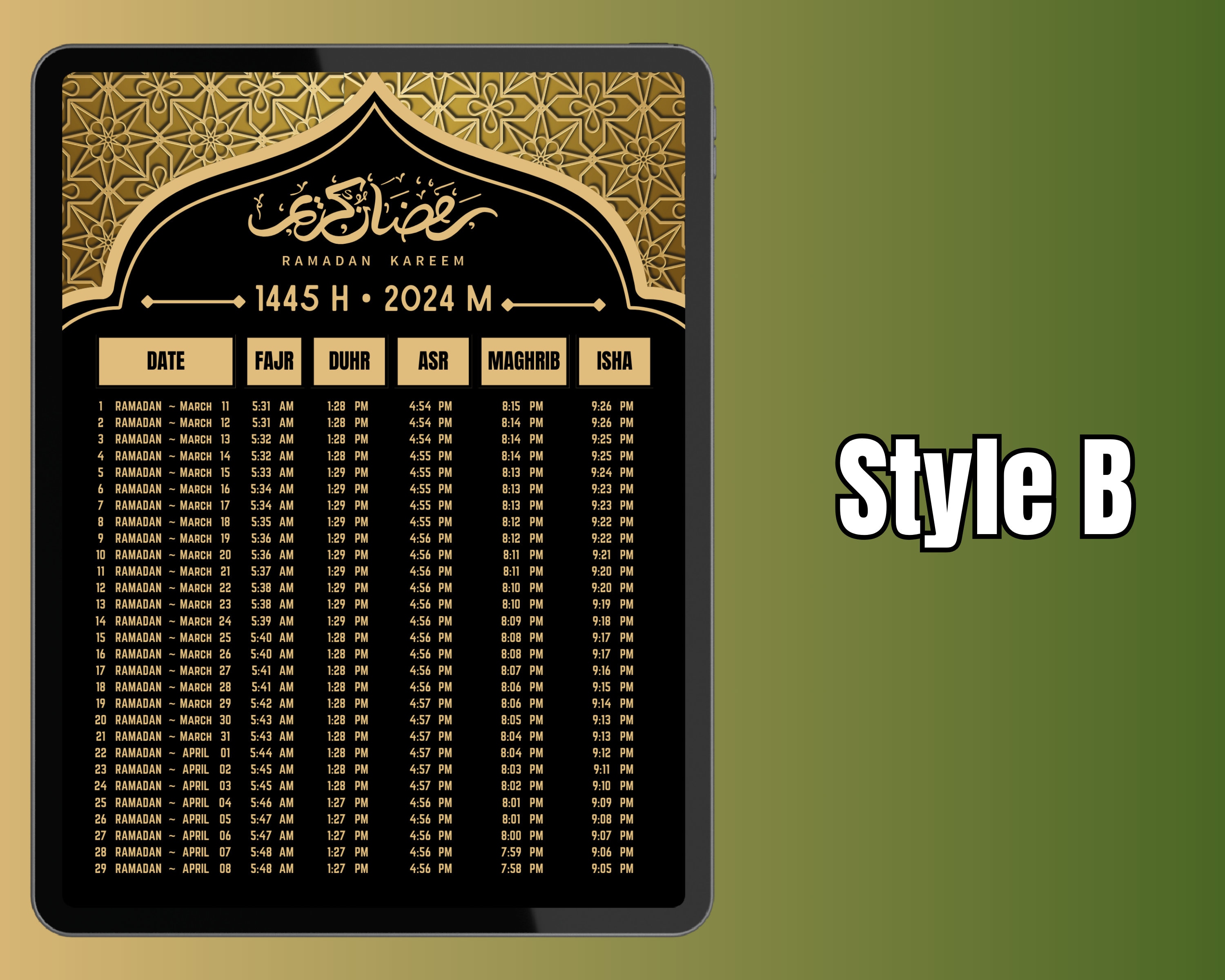 Ramadan Kalender 2024 Gepersonaliseerde gebedstijdkalender