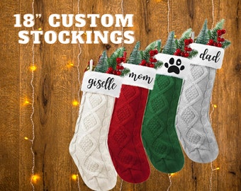 18 inch Stockings • Custom Stockings • Christmas Stockings • Holiday Decor • Personalized Stockings • Christmas Gift • Knitted Stockings