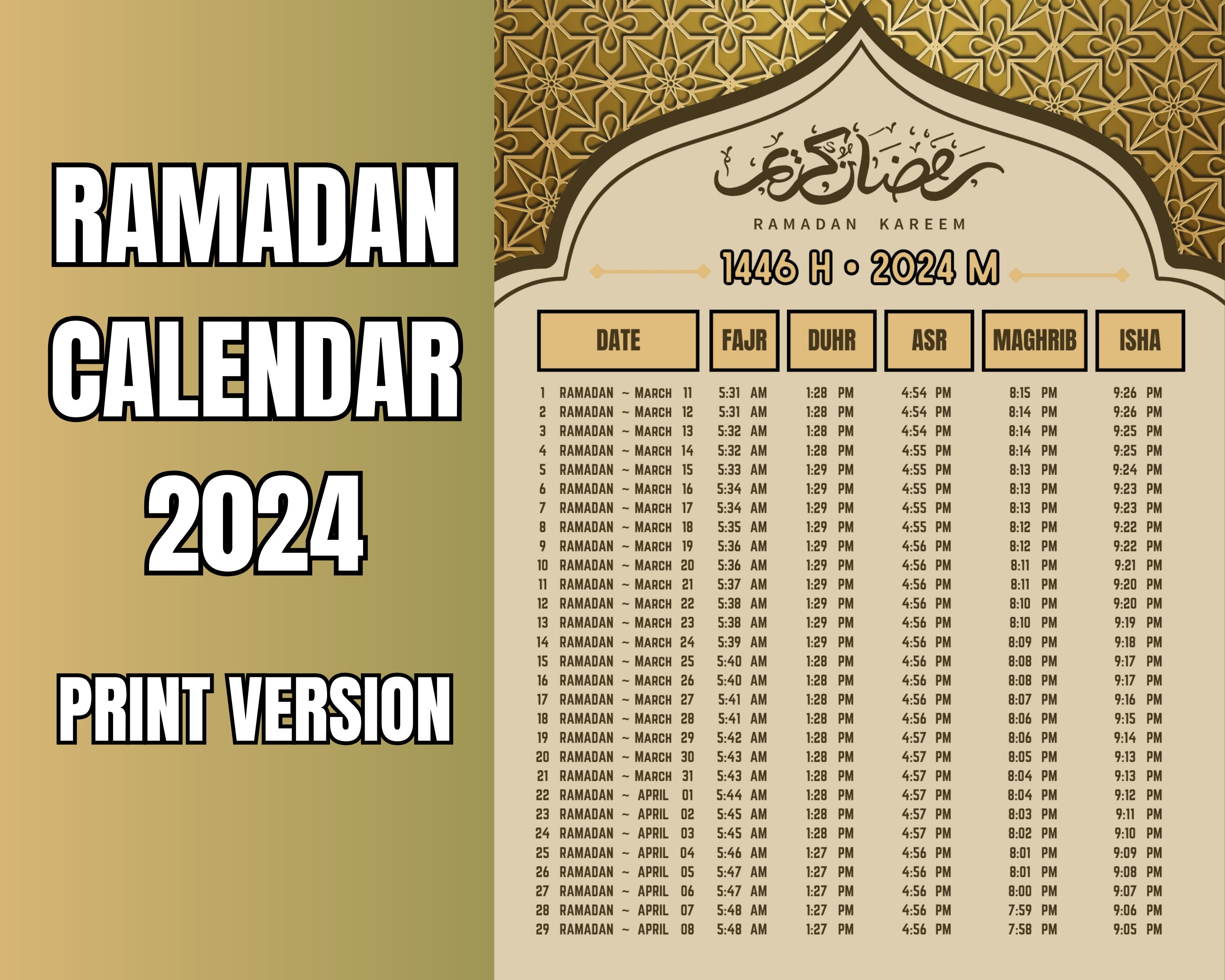 Ramadan Kalender 2025 Personalisierter Gebetszeitkalender