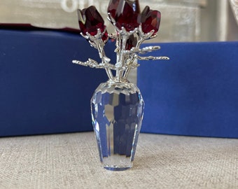 未使用　SWAROVSKI 花　置物　A Dozen Pink Roses Swarovski Pink Roses in clear vase DOZEN PINK ROSES 628343