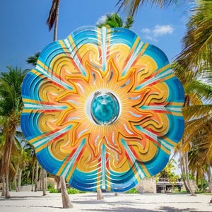 Crystal Aqua Sun 12&quot; Stainless Steel Wind Spinner