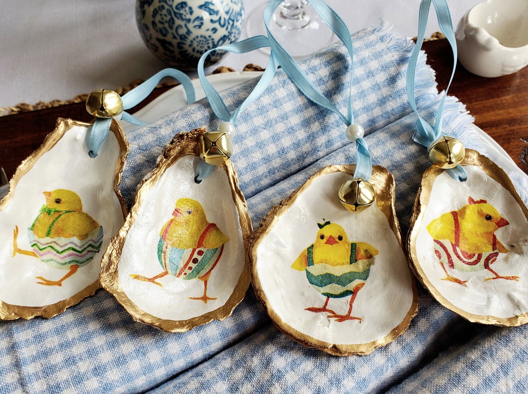 Easter Oyster Napkin Rings Set of 4 Easter Chick Ornaments Etsy