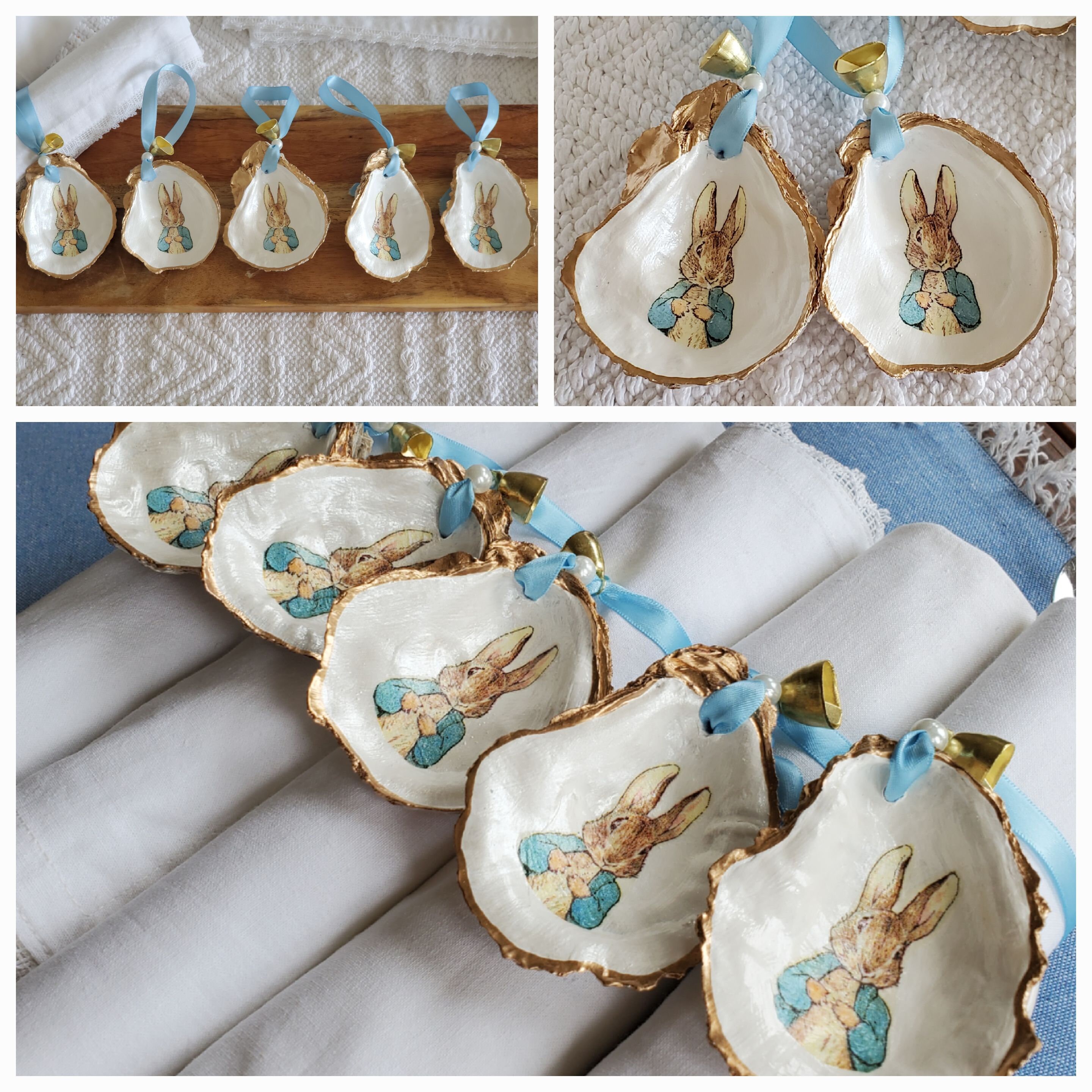 Set of 4 Peter rabbit bunny napkin ringsPeter Rabbit baby shower decor Easter napkin rings gift favor Easter oyster ornaments