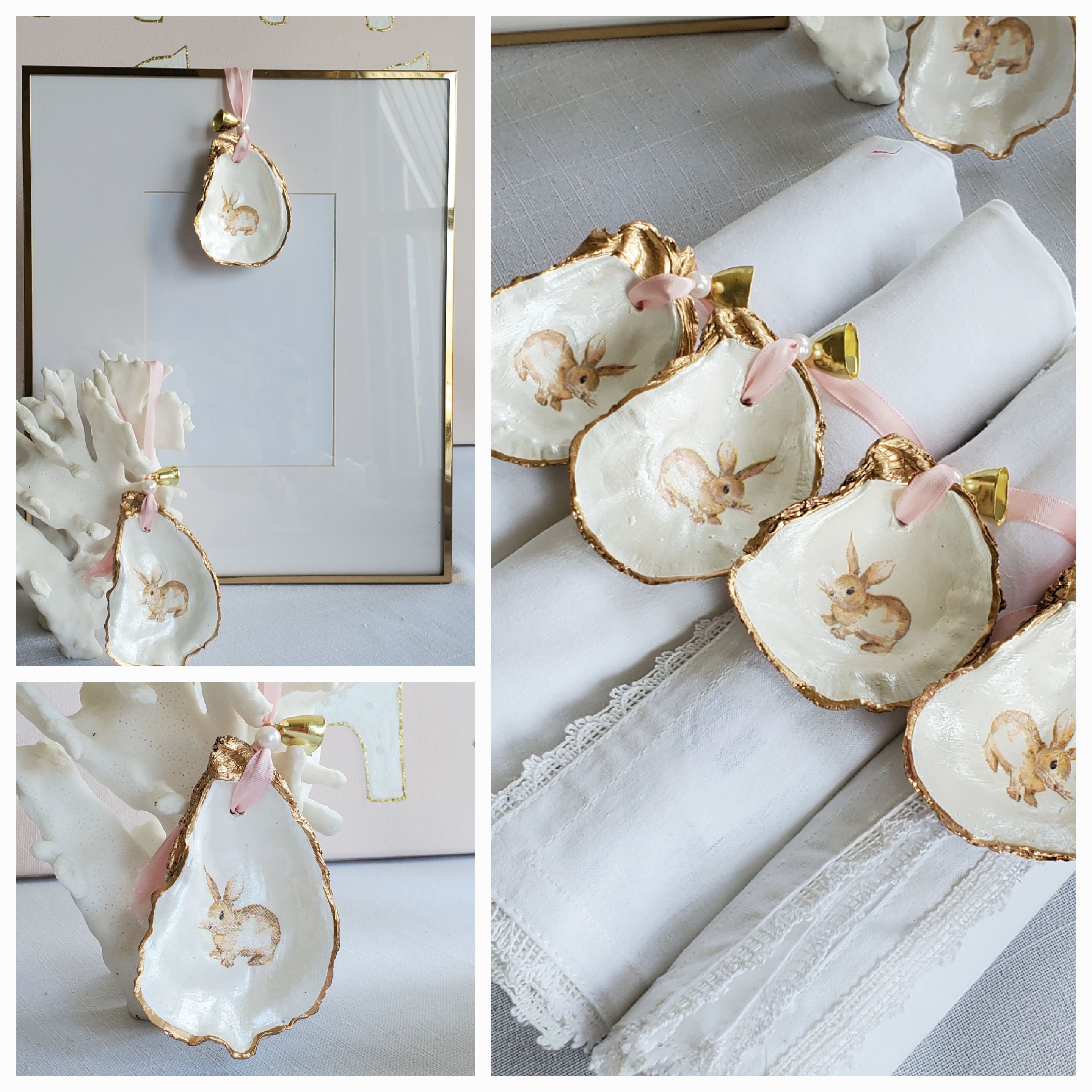 Set of 2 Bunny Napkin rings Ornaments Easter oyster ornaments Easter napkin rings baby shower bunny decor spring table decor