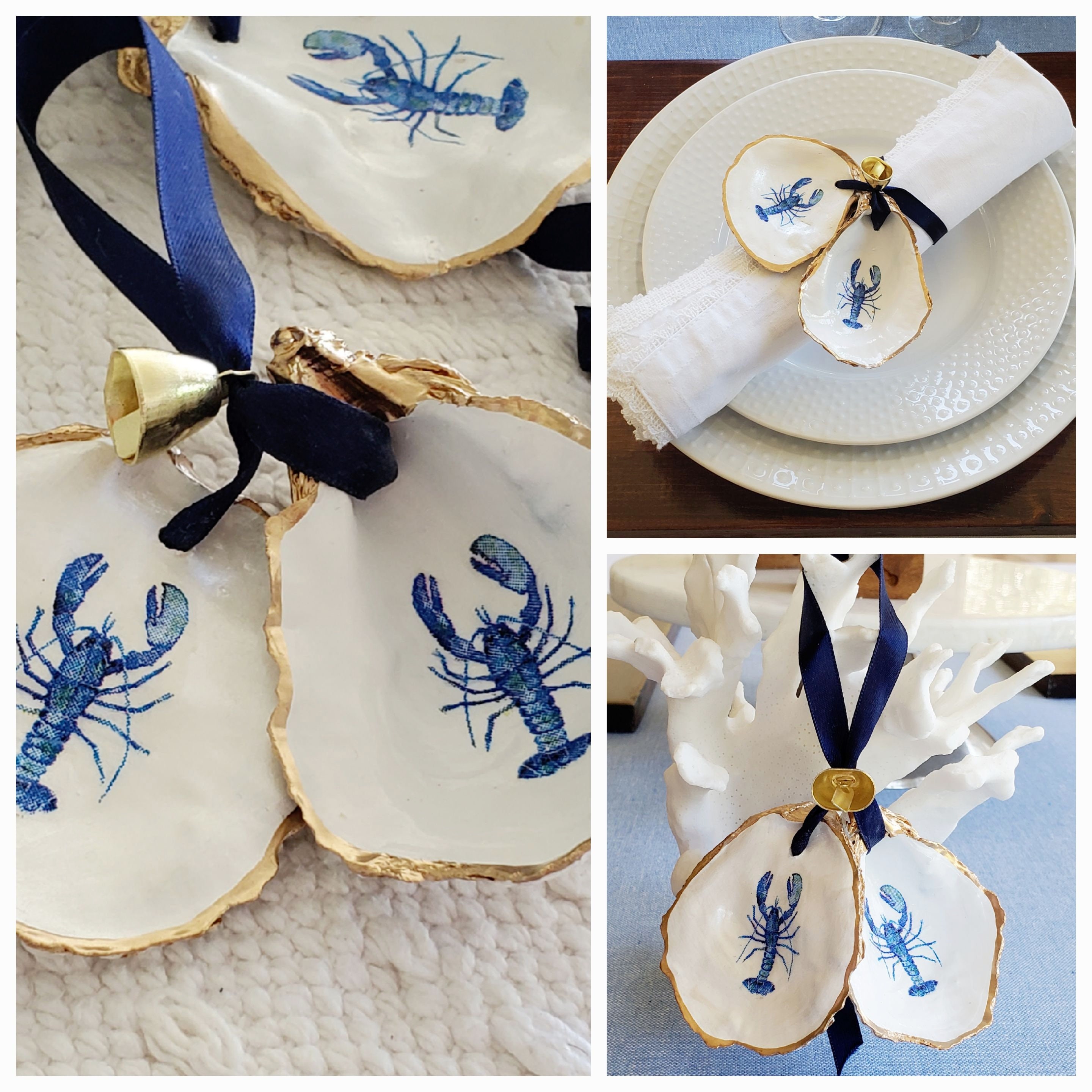4 Lobster Napkin Rings/ Oyster Ornament Coastal Decor Dining Etsy
