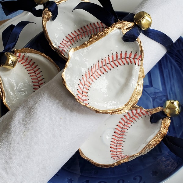 Set of 4 Baseball ornaments/ napkin rings, baseball bottle topper, baseball coach gift, baseball paper weight, Baseball Christmas ornaments