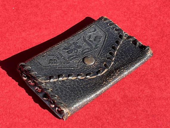 70’s Key Holder Wallet - Embossed Black Leather - image 2