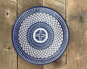 Moroccan Fes Handmade Earthenware Plate - Blue and White 8.5”