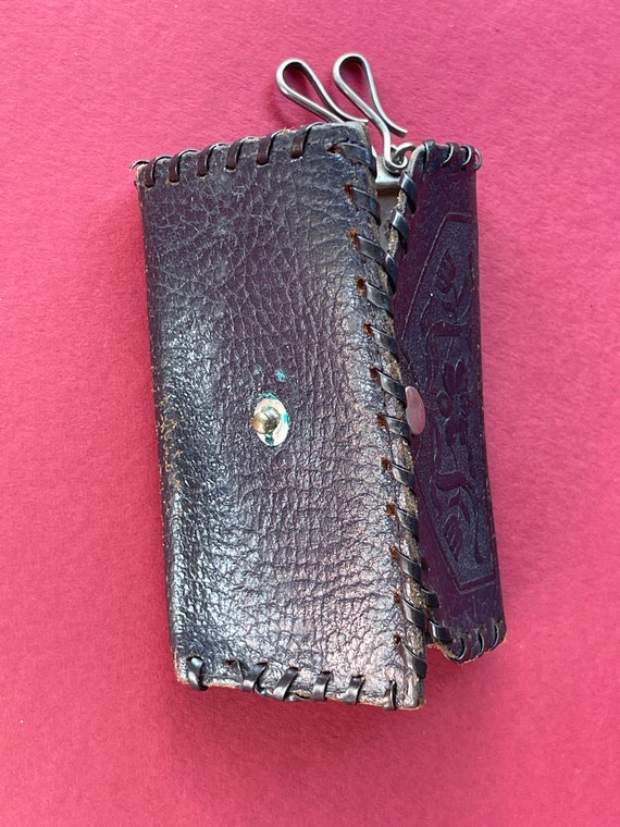 70’s Key Holder Wallet - Embossed Black Leather - image 8