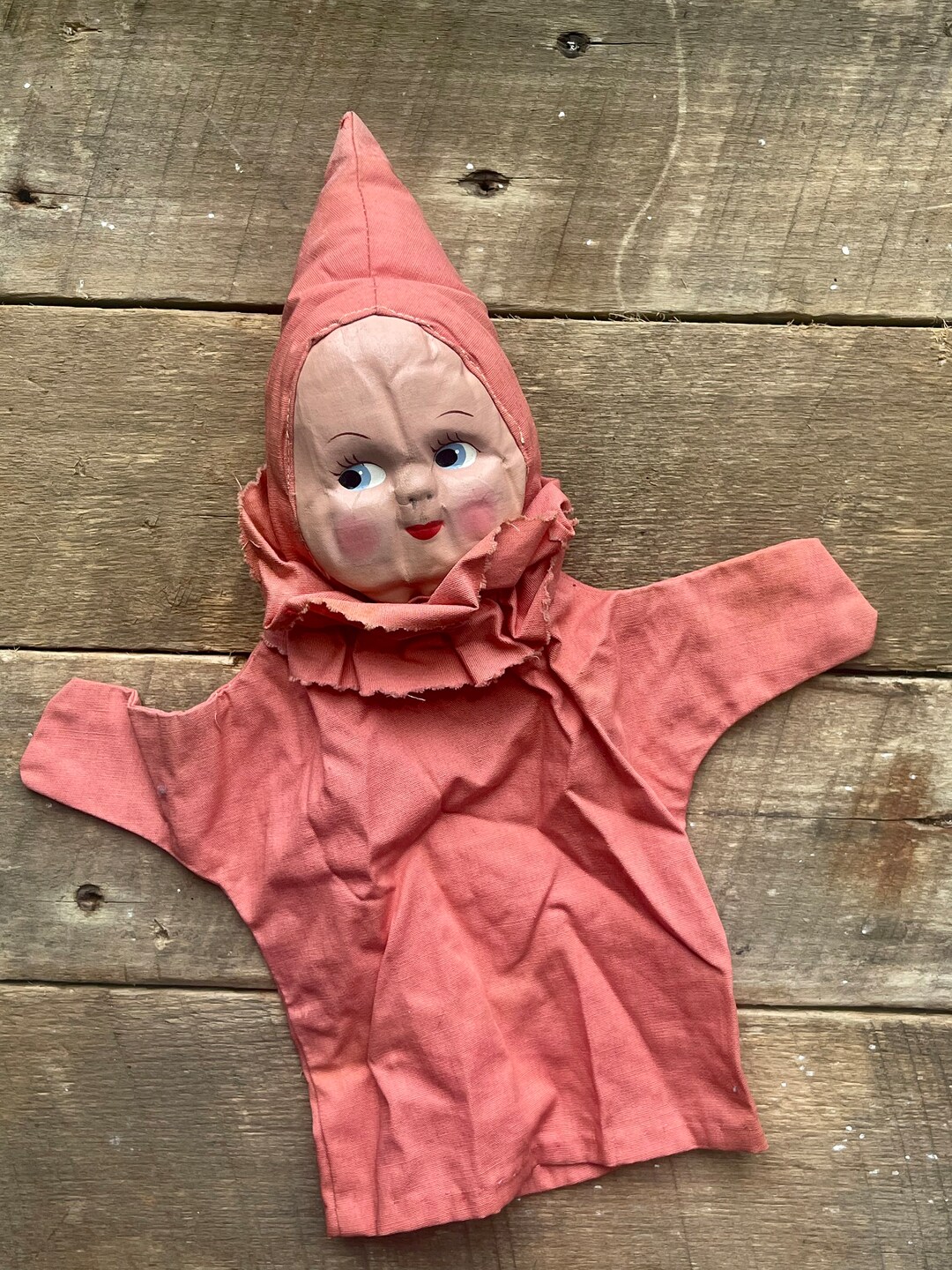 50s Hand Puppet With Painted Face and Faded Red Material Vintage Toy Etsy