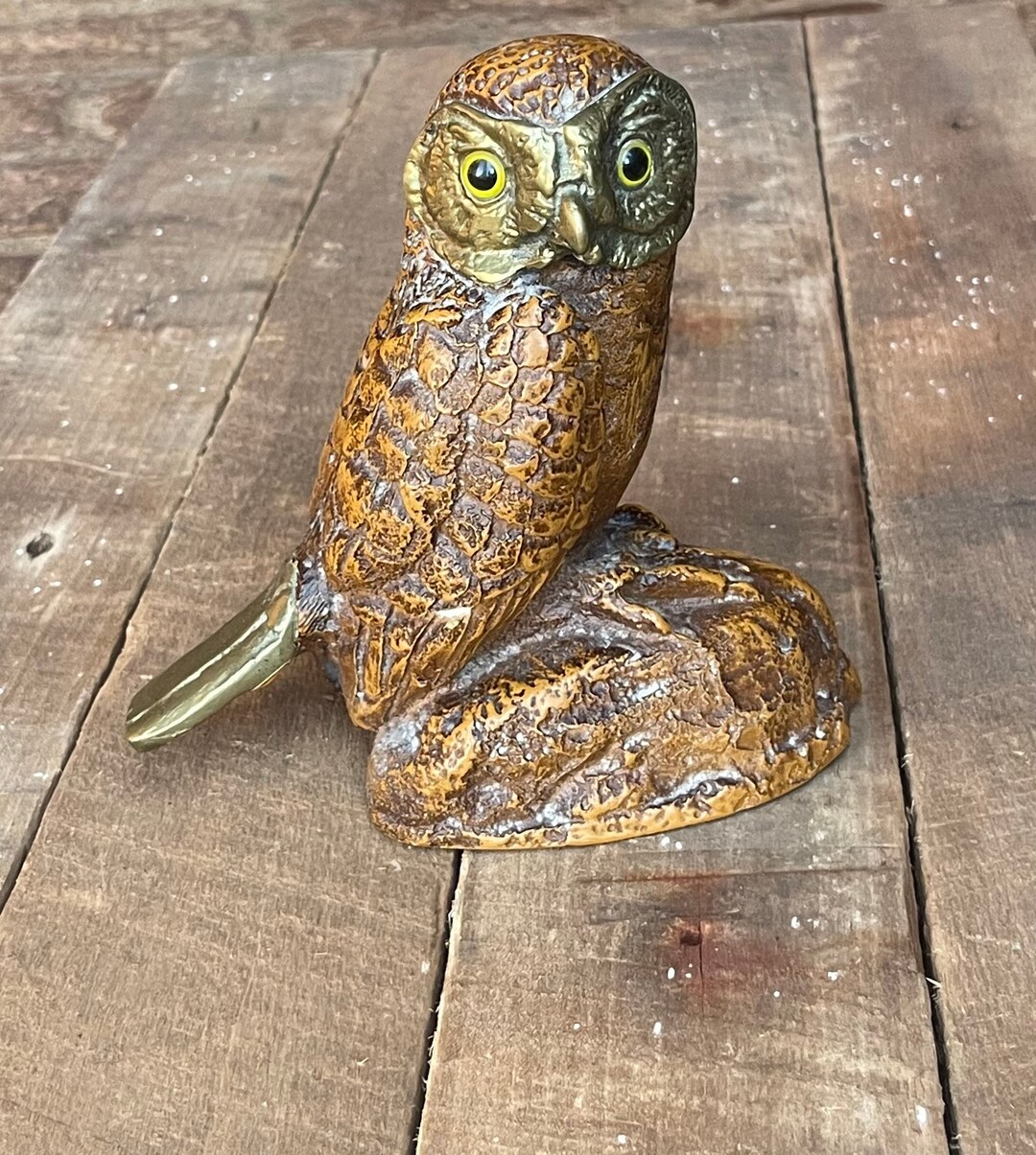 Malevolti Italy Vintage Owl Statue Resin and Brass 7 Tall Etsy