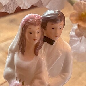 1980’s Bride & Groom Cake Topper Ceramic and Plastic
