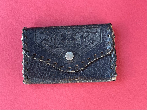 70’s Key Holder Wallet - Embossed Black Leather - image 1