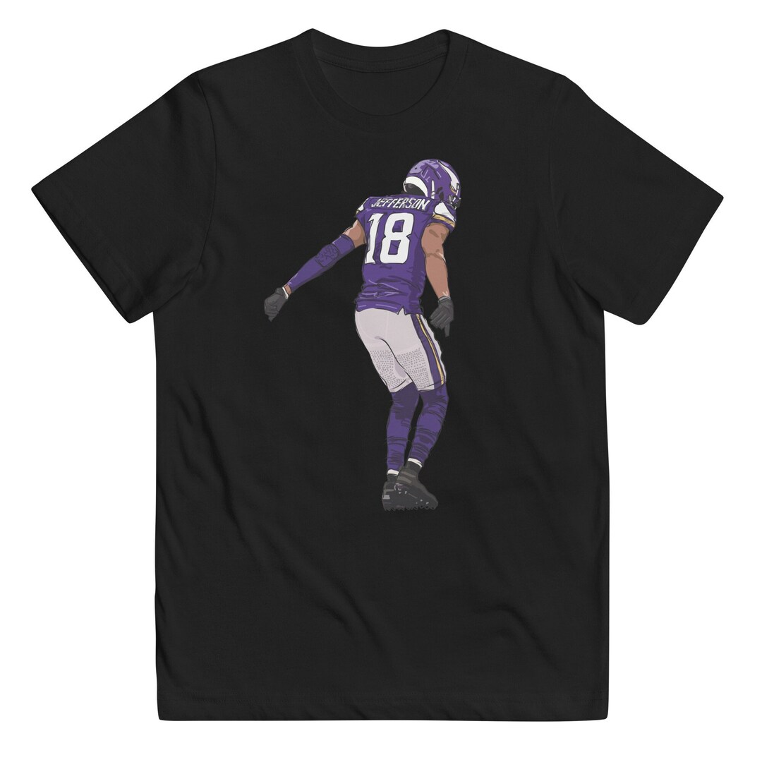 T-shirt Femme Col V Justin Jefferson Griddy Vikings - Noir, 100% Coton, Neuf Avec étiquettes