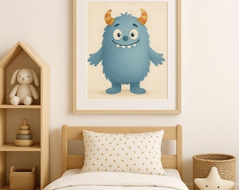 Friendly Blue Monster Nursery Art – Digital Download for Kids Room