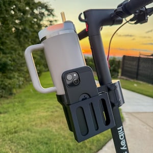 Scooter Cup & Phone Holder | Hiboy S2, Segway Ninebot | AirTag Compatible Universal Clamp