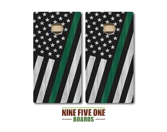 Diagonal Thin Green Line Cornhole Board Set