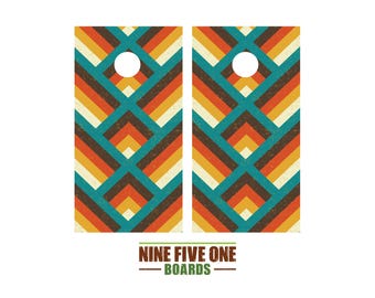 Retro Geo Photo Cornhole Board Vinyl Wrap Cornhole Boards Decals Cornhole Boards Decks Cornhole Board Sticker Cornhole Board Skin