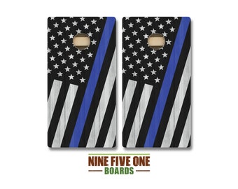 Diagonal Thin Blue Line Cornhole Board Set