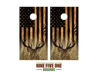 Deer Over Flag Cornhole Board Vinyl Wrap Cornhole Boards Decals Cornhole Boards Decks Cornhole Board Sticker Cornhole Board Skin