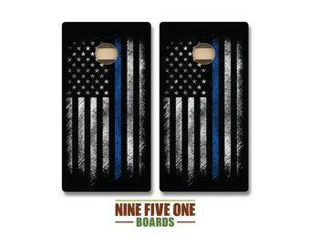 Thin Blue Line Rustic White Cornhole Board Set