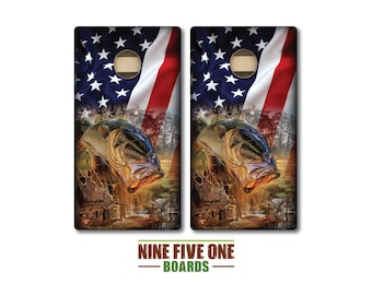 Trout Under Flag Cornhole Board Set