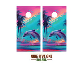 Dolphin Neon Cornhole Board Vinyl Wrap Cornhole Boards Decals Cornhole Boards Decks Cornhole Board Sticker Cornhole Board Skin