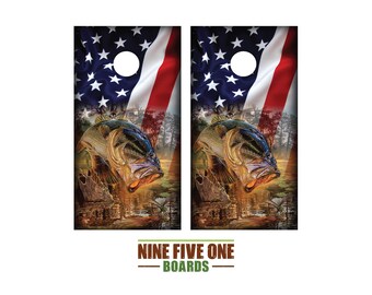 Trout Under Flag Photo Cornhole Board Vinyl Wrap Cornhole Boards Decals Cornhole Boards Decks Cornhole Board Sticker Cornhole Board Skin