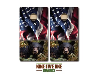Bear Under Flag Cornhole Board Set