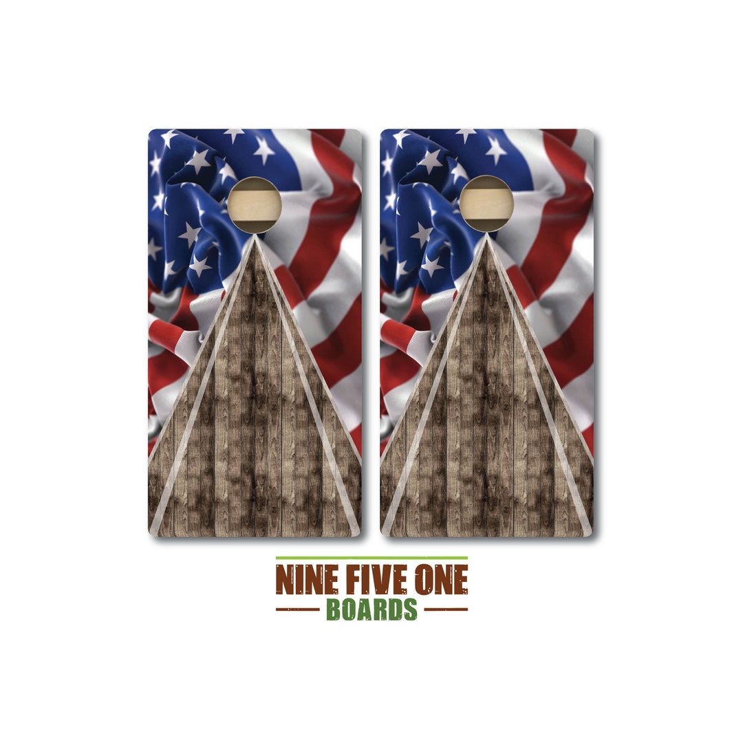Tournament Cornhole Bundle Options - Stained Eagle & Flag - 2'x4' Regulation - 3/4″ Baltic Birch ScoreBrace UV Direct Print UV Clear Coat