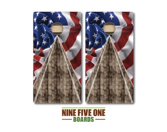 American Flag with Classic Triangle Quality Cornhole Board Set