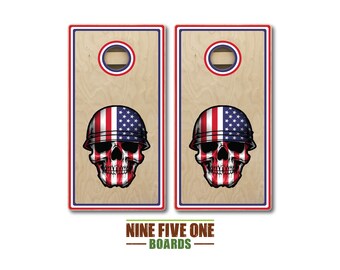 Skull in Helmet Cornhole Board Set