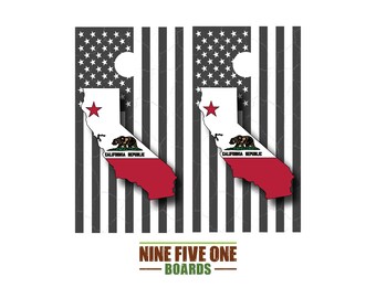 CA Flag Over USA Flag Cornhole Board Vinyl Wrap Cornhole Boards Decals Cornhole Boards Decks Cornhole Board Sticker Cornhole Board Skin