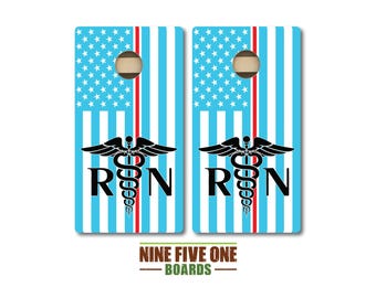 Nurse RN Flag Quality Cornhole Board Set