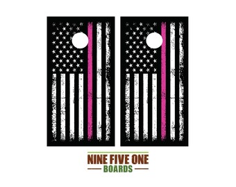 Thin Pink Line 2 Cornhole Board Vinyl Wrap Cornhole Boards Decals Cornhole Boards Decks Cornhole Board Sticker Cornhole Board Skin