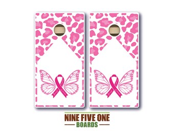 Breast Cancer Leopard Cornhole Board Set
