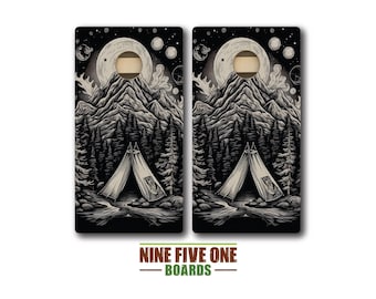 Greyscale Campout Cornhole Board Set