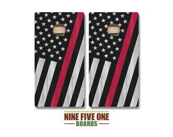 Diagonal Thin Red Line Cornhole Board Set