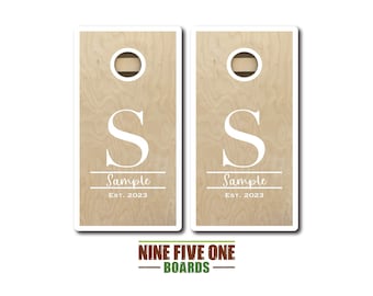 "Natural Monogram" Wedding Cornhole Board Set