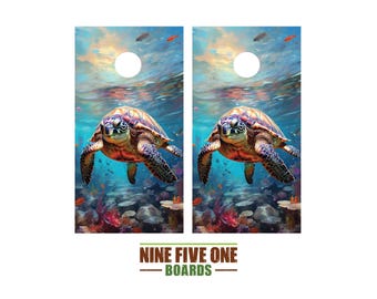 Sea Turtle 1 Cornhole Board Vinyl Wrap Cornhole Boards Decals Cornhole Boards Decks Cornhole Board Sticker Cornhole Board Skin