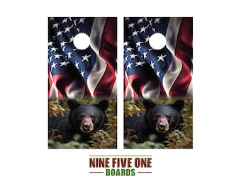 Bear Under Flag Photo Cornhole Board Vinyl Wrap Cornhole Boards Decals Cornhole Boards Decks Cornhole Board Sticker Cornhole Board Skin