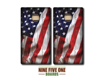 Wood Flag Cornhole Board Set