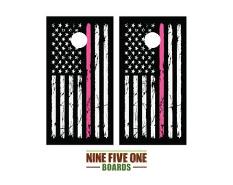 Thin Pink Line 1 Cornhole Board Vinyl Wrap Cornhole Boards Decals Cornhole Boards Decks Cornhole Board Sticker Cornhole Board Skin