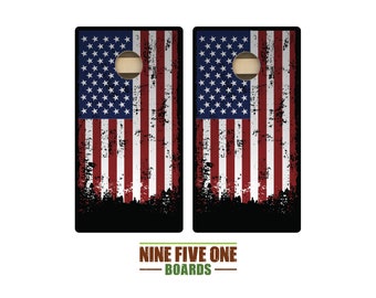 American Flag Black Bottom Quality Cornhole Board Set