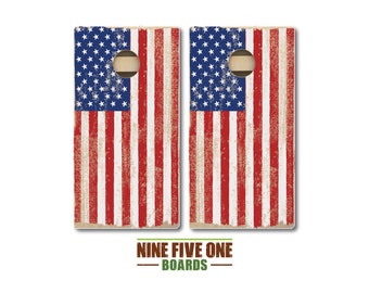 Distressed American Flag Line Cornhole Board Set