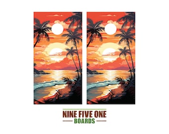 Beach 9 Cornhole Board Vinyl Wrap Cornhole Boards Decals Cornhole Boards Decks Cornhole Board Sticker Cornhole Board Skin