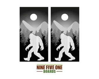 Grey Big Foot Photo Cornhole Board Vinyl Wrap Cornhole Boards Decals Cornhole Boards Decks Cornhole Board Sticker Cornhole Board Skin
