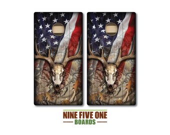Deer Skull Flag Cornhole Board Set