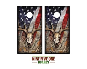 Deer Skull Flag Photo Cornhole Board Vinyl Wrap Cornhole Boards Decals Cornhole Boards Decks Cornhole Board Sticker Cornhole Board Skin