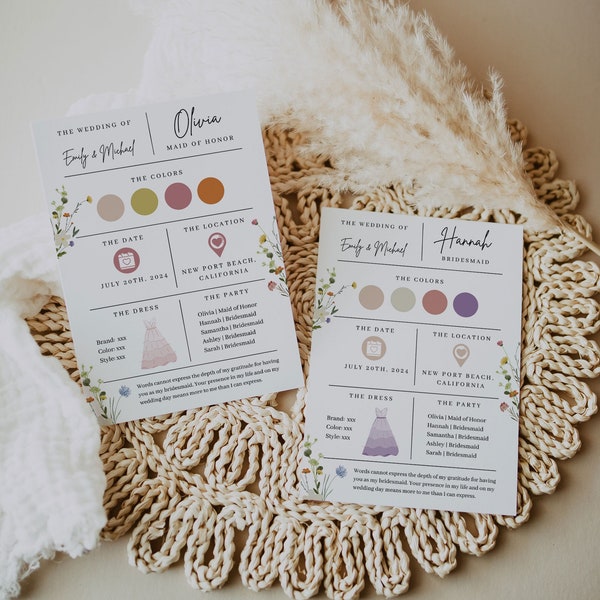 INFO CARD BRIDESMAID Template Maid of Honor Info Card Template Bridesmaid Info Card Canva Template Bridesmaid Information Card Maid of Honor